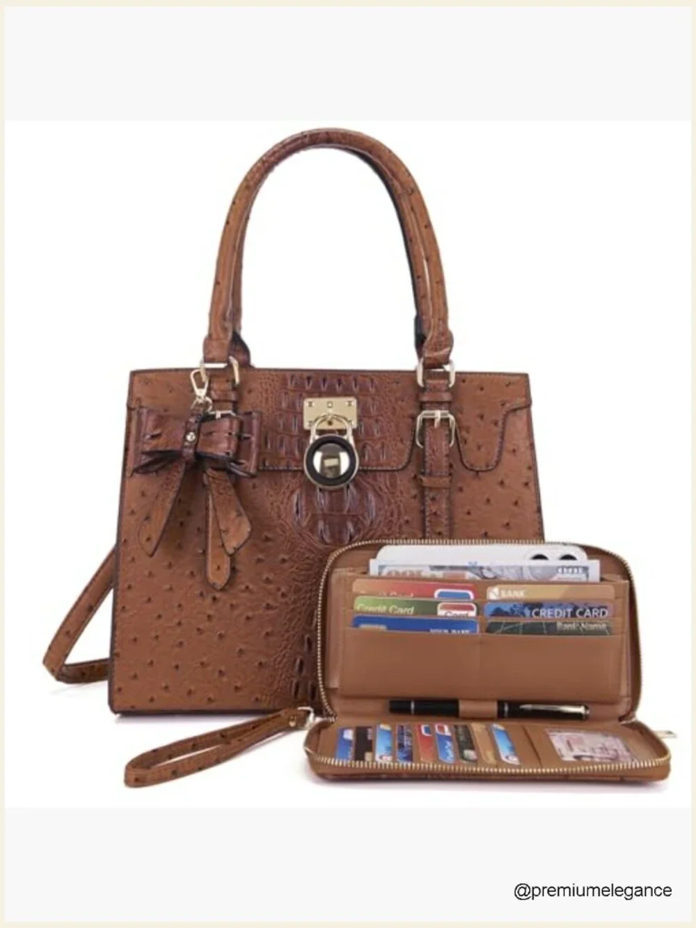 Vegan Leather Satchel Tote & Clutch Wallet Set 2 Pcs
